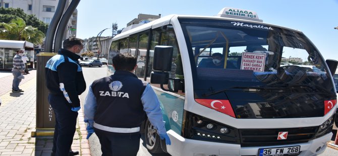 Aliağa Zabıtası’ndan Toplu Taşımalara Güvenli Mesafe Denetimi