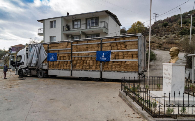 Yangın mağduru çiftçilere 225 ton yem desteği